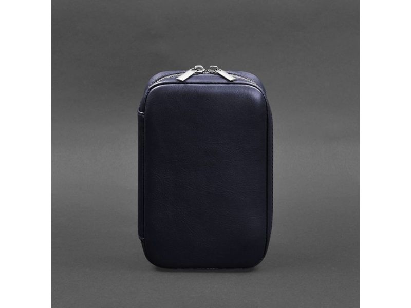 Кожаный дорожный органайзер для проводов, косметичка-несессер 7.0 синий краст, фото 8