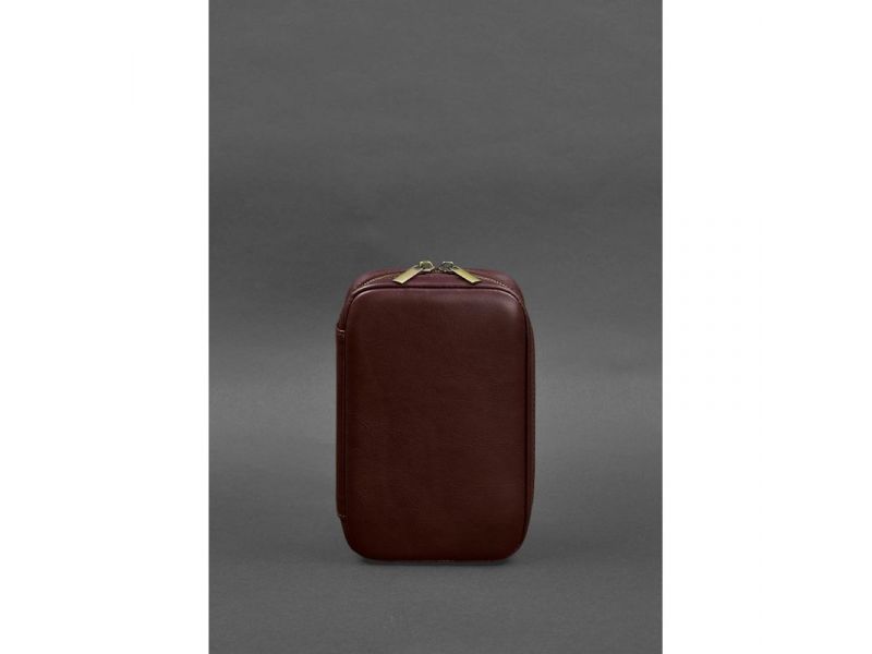 Кожаный дорожный органайзер для проводов, косметичка-несессер 7.0 бордовый краст, фото 1
