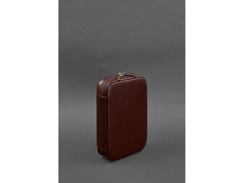 Кожаный дорожный органайзер для проводов, косметичка-несессер 7.0 бордовый краст, фото 3