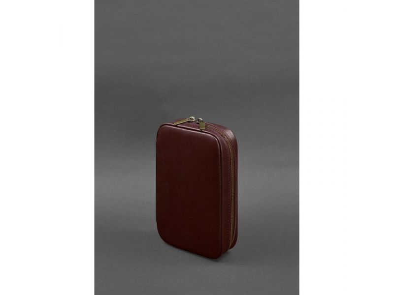 Кожаный дорожный органайзер для проводов, косметичка-несессер 7.0 бордовый краст, фото 4