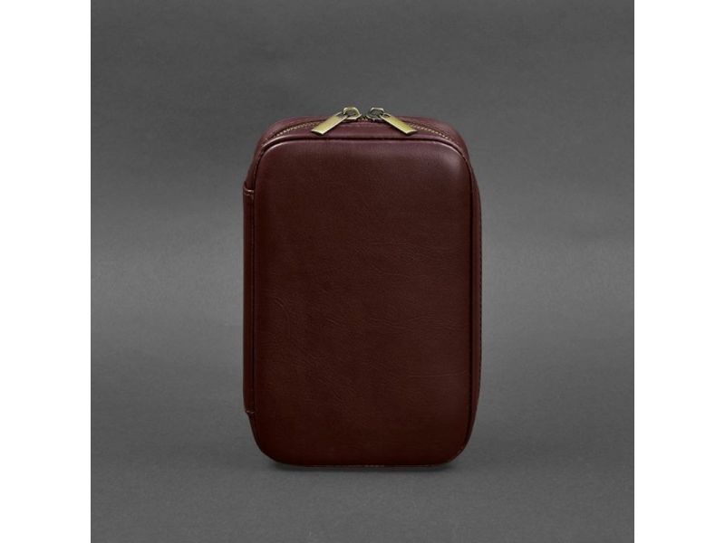 Кожаный дорожный органайзер для проводов, косметичка-несессер 7.0 бордовый краст, фото 8