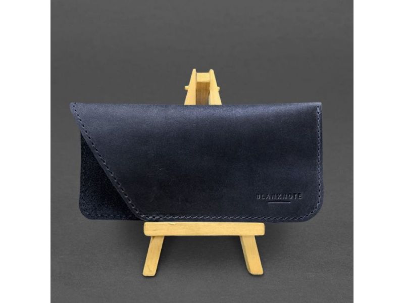 Кожаный чехол для очков Синий Crazy Horse, фото 4