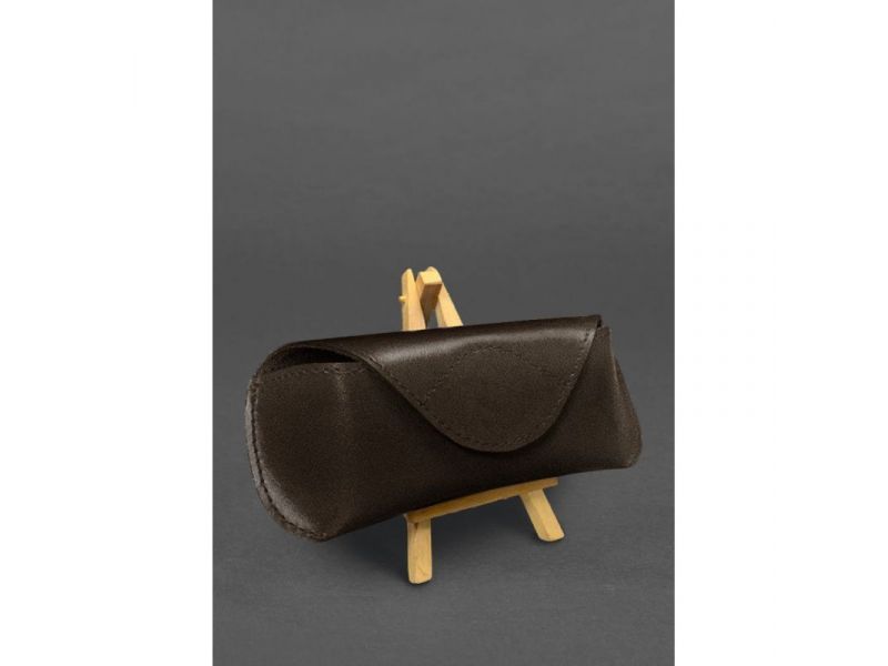 Кожаный чехол для очков с клапаном на магните Темно-коричневый Краст, фото 1