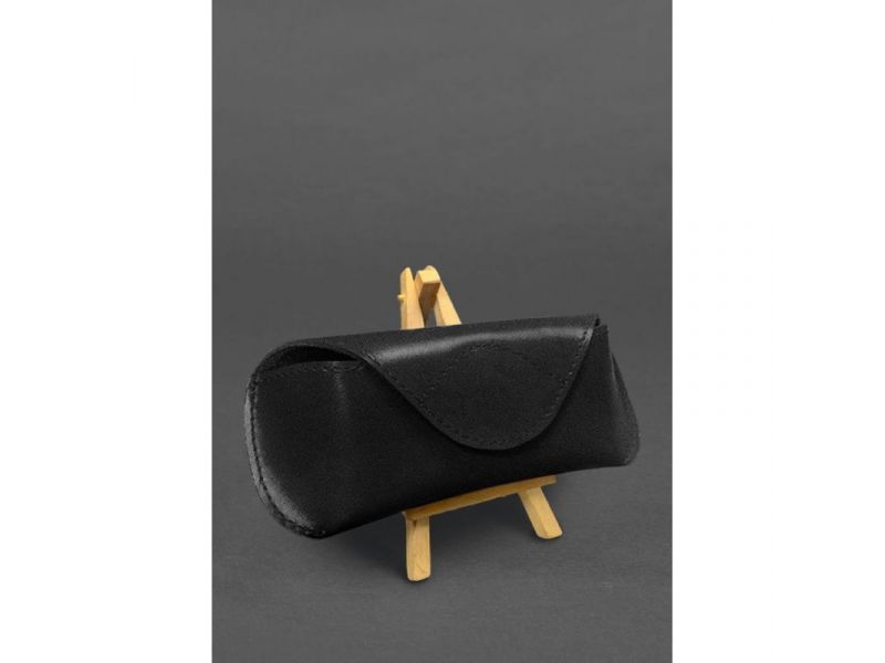 Кожаный чехол для очков с клапаном на магните Черный Краст, фото 1