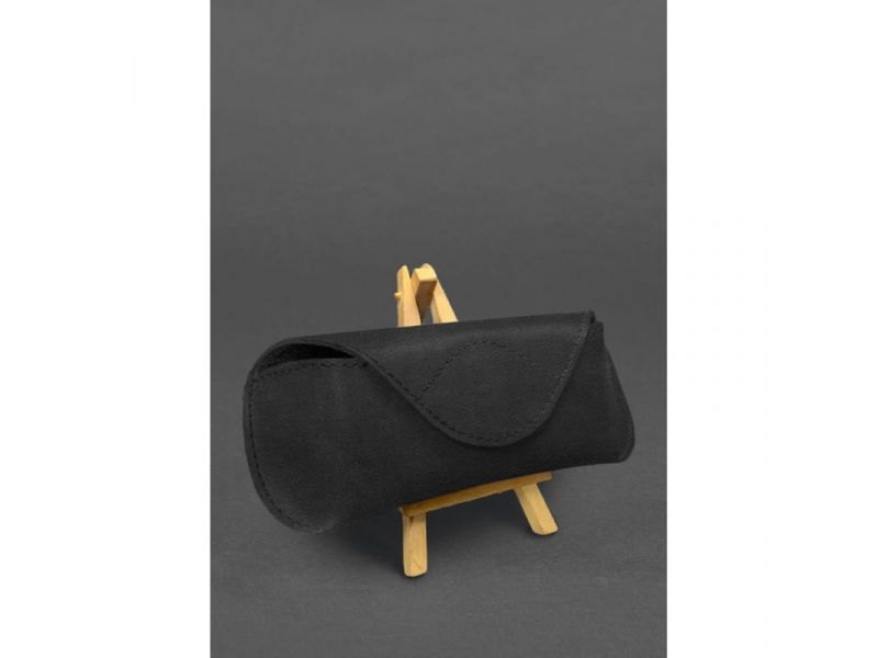 Кожаный чехол для очков с клапаном на магните Черный Crazy Horse, фото 1