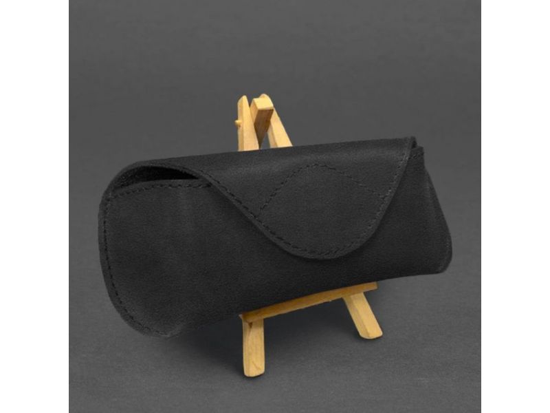 Кожаный чехол для очков с клапаном на магните Черный Crazy Horse, фото 4