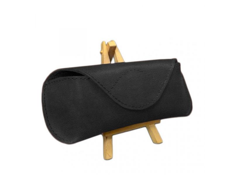 Кожаный чехол для очков с клапаном на магните Черный Crazy Horse, фото 5