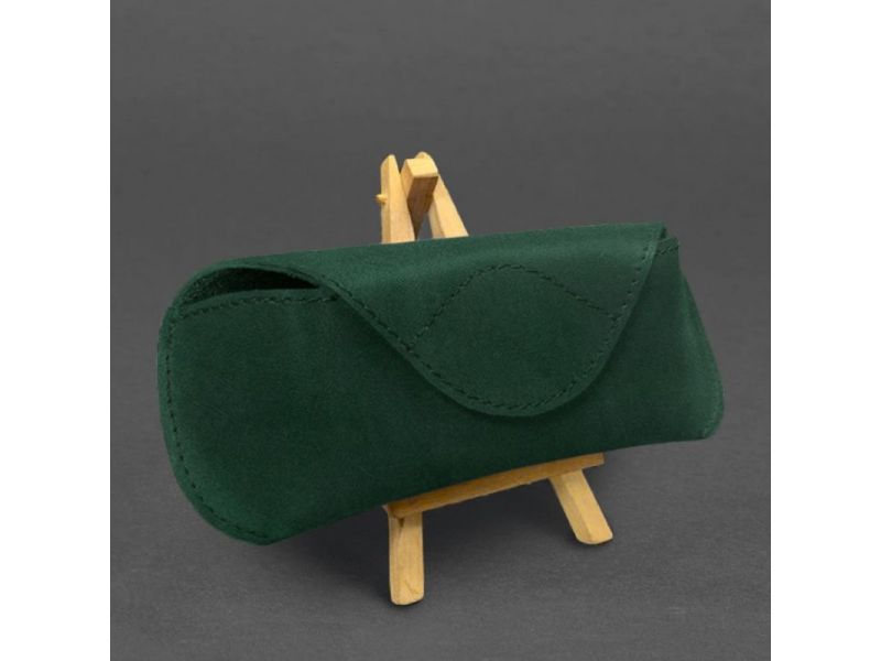 Кожаный чехол для очков с клапаном на магните Зеленый Crazy Horse, фото 4