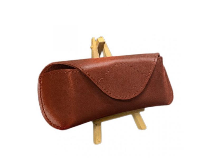 Кожаный чехол для очков с клапаном на магните Светло-коричневый Краст, фото 5