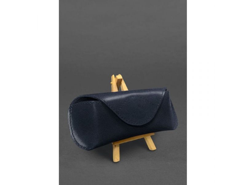 Кожаный чехол для очков с клапаном на магните Темно-синий Краст, фото 1