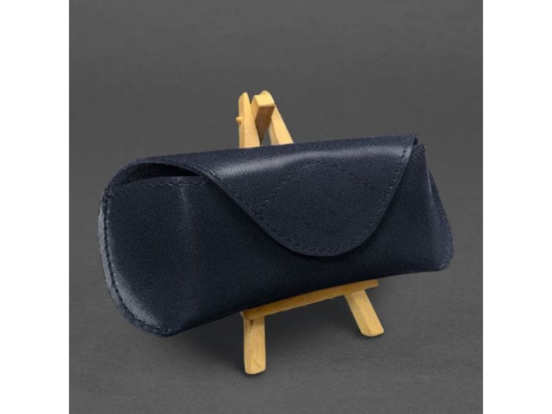 Кожаный чехол для очков с клапаном на магните Темно-синий Краст, фото 4