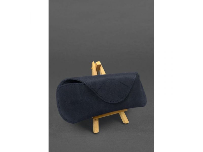 Кожаный чехол для очков с клапаном на магните Синий Crazy Horse, фото 1