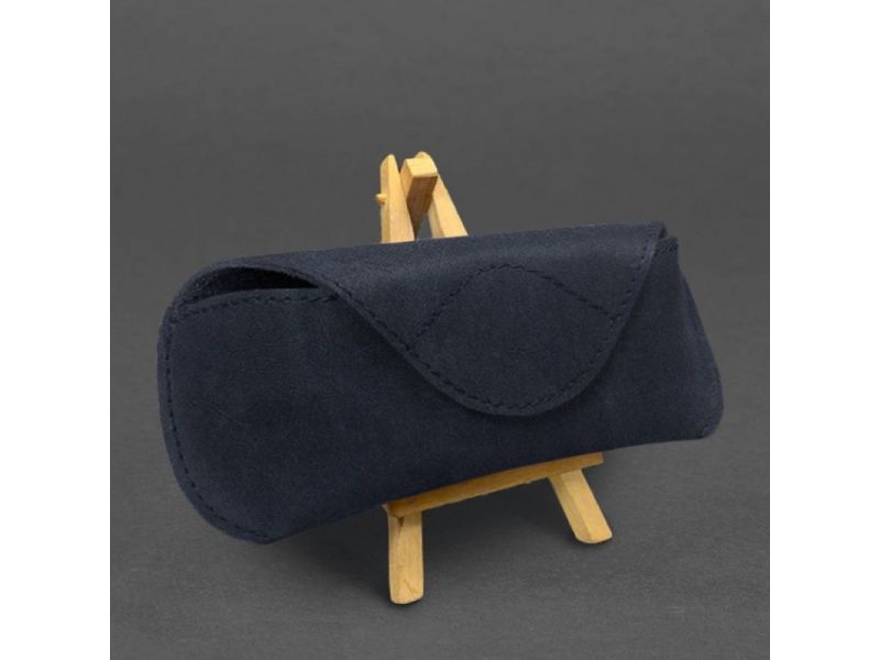 Кожаный чехол для очков с клапаном на магните Синий Crazy Horse, фото 4