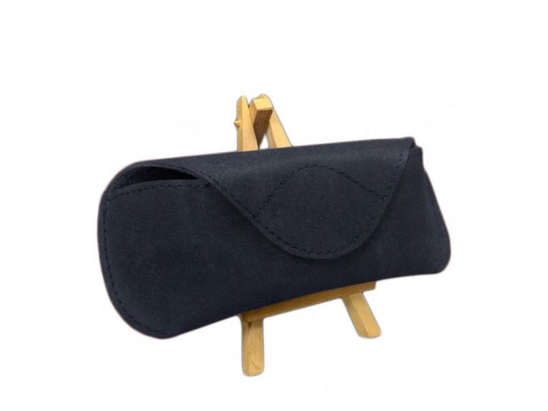 Кожаный чехол для очков с клапаном на магните Синий Crazy Horse, фото 5