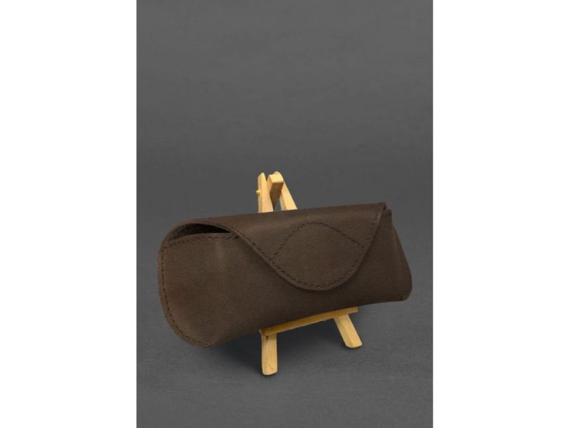 Кожаный чехол для очков с клапаном на магните Темно-коричневый Crazy Horse, фото 1