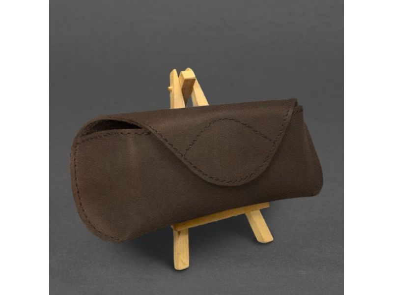 Кожаный чехол для очков с клапаном на магните Темно-коричневый Crazy Horse, фото 4