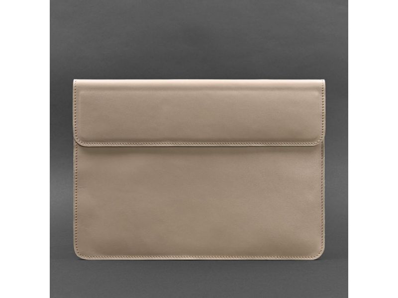 Кожаный чехол-конверт на магнитах для MacBook 14 Светло-бежевый, фото 4