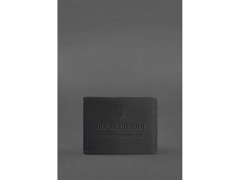 Кожаная обложка для удостоверения участника боевых действий (УБД) черная Crazy Horse, фото 1