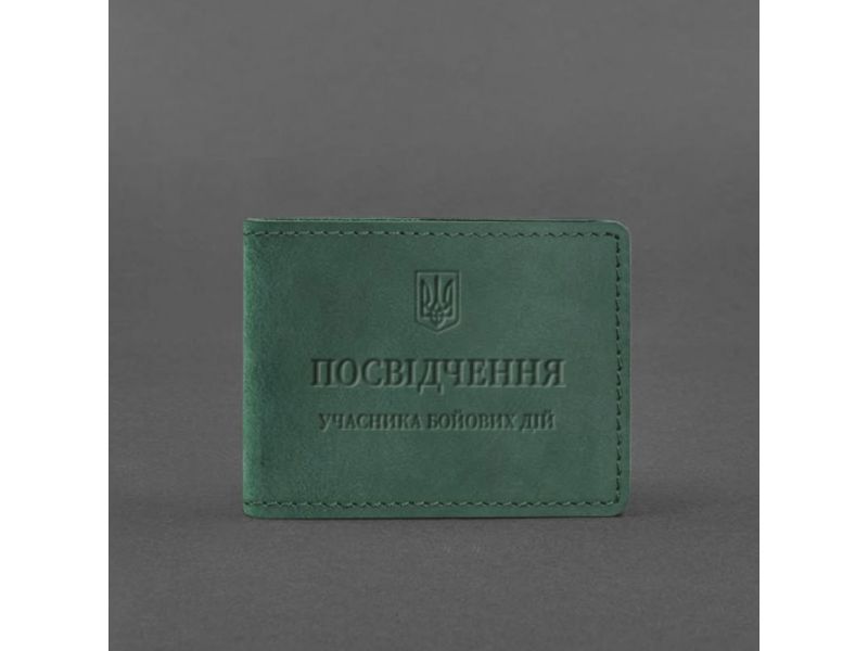 Кожаная обложка для удостоверения участника боевых действий (УБД) зеленая Crazy Horse, фото 4