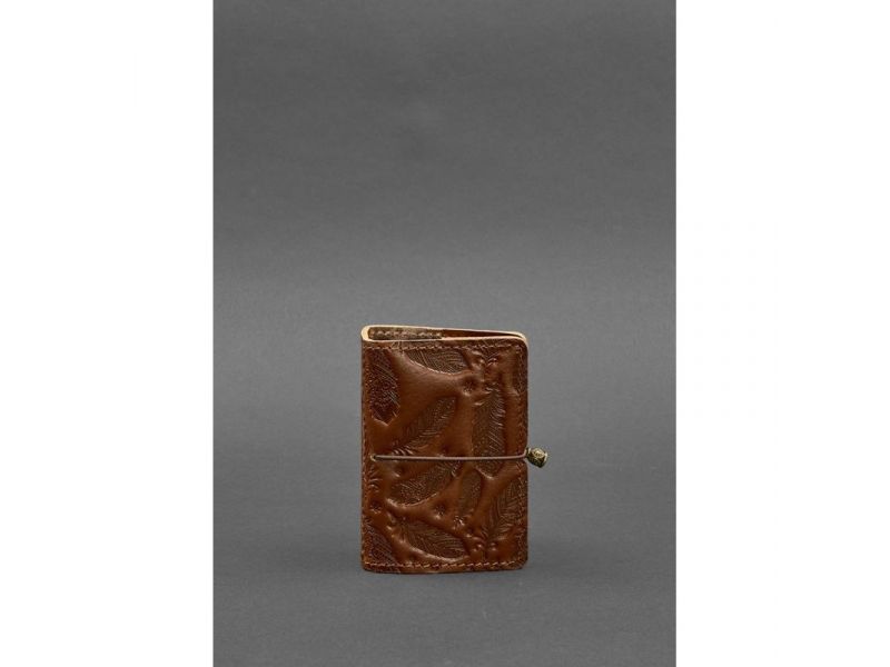 Женский кожаный кард-кейс 7.0 светло-коричневый с перьями, фото 1