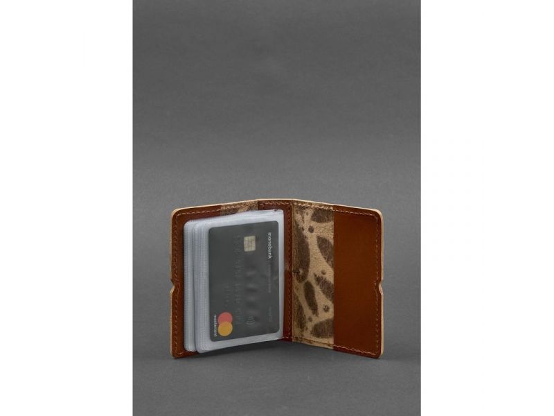 Женский кожаный кард-кейс 7.0 светло-коричневый с перьями, фото 3