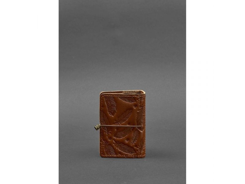 Женский кожаный кард-кейс 7.0 светло-коричневый с перьями, фото 4