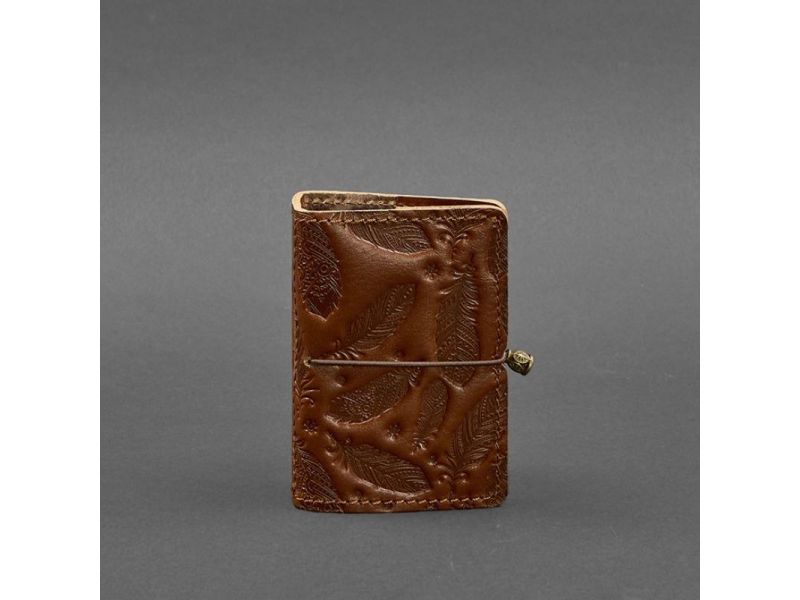 Женский кожаный кард-кейс 7.0 светло-коричневый с перьями, фото 5