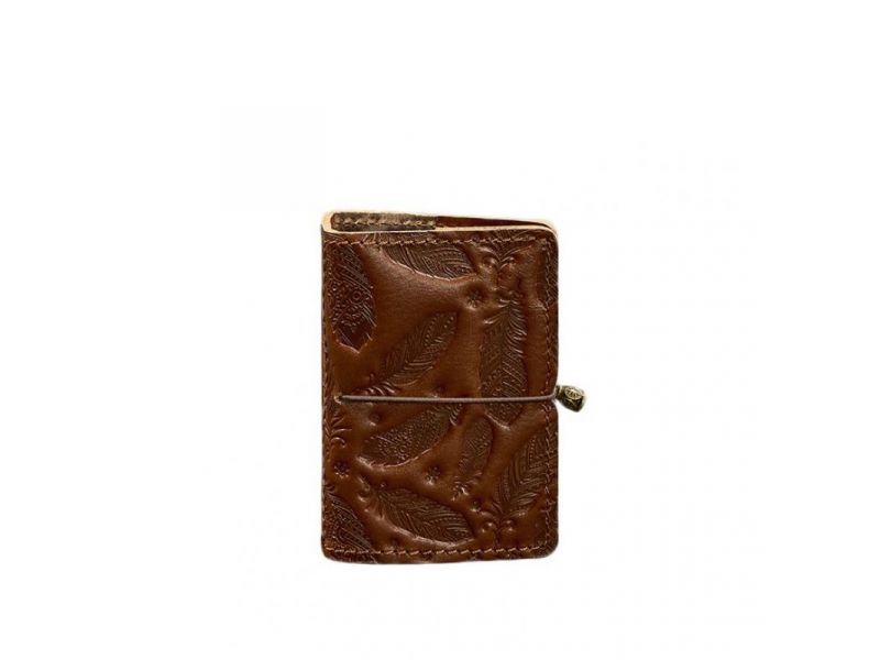 Женский кожаный кард-кейс 7.0 светло-коричневый с перьями, фото 6