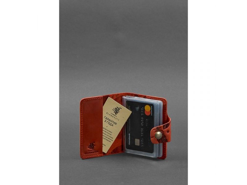 Кожаный кард-кейс 7.1 (Книжечка) коралловый с перьями Crazy Horse, фото 2