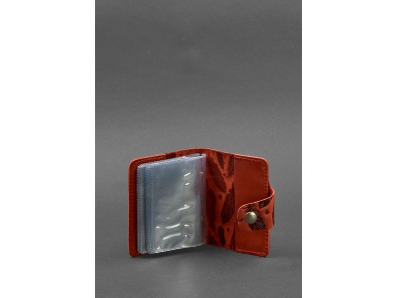 Кожаный кард-кейс 7.1 (Книжечка) коралловый с перьями Crazy Horse, фото 3