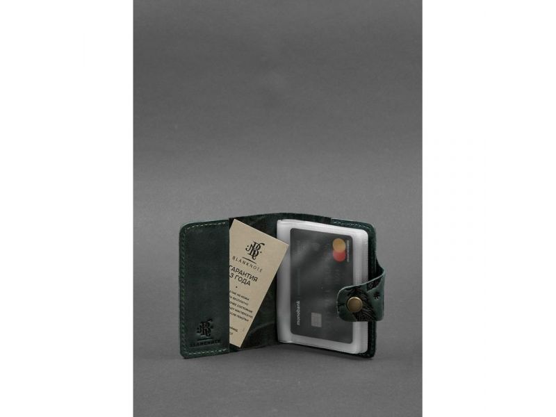 Кожаный кард-кейс 7.1 (Книжечка) зеленый с перьями Crazy Horse, фото 2