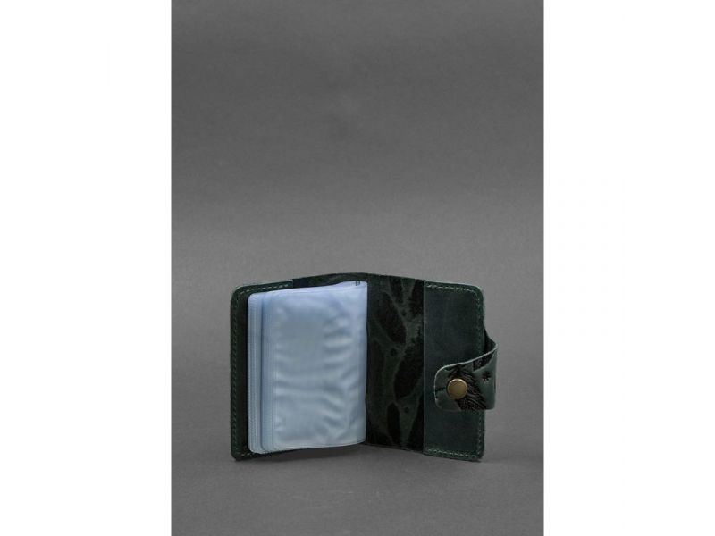 Кожаный кард-кейс 7.1 (Книжечка) зеленый с перьями Crazy Horse, фото 3