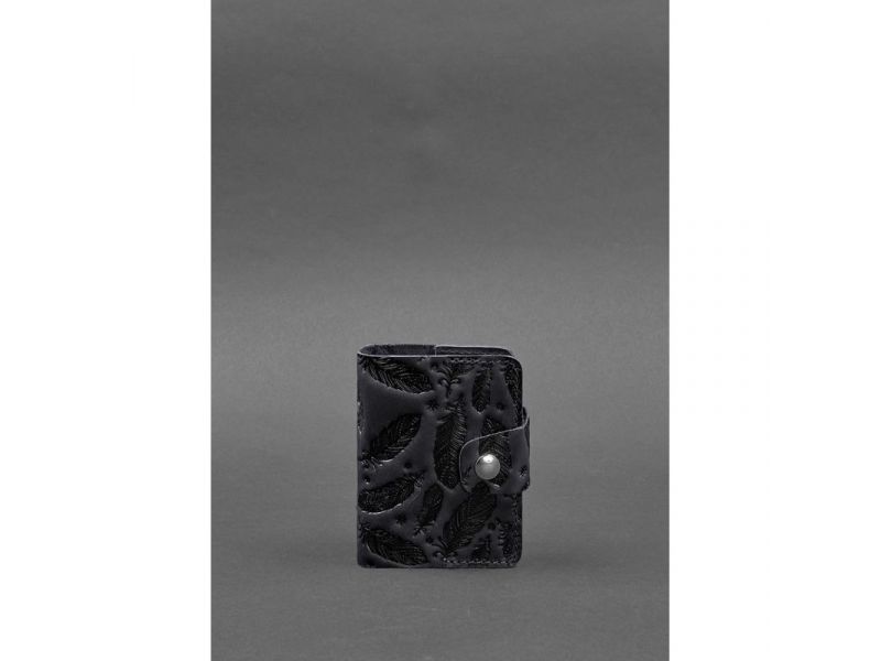 Кожаный кард-кейс 7.1 (Книжечка) синий с перьями Crazy Horse, фото 1