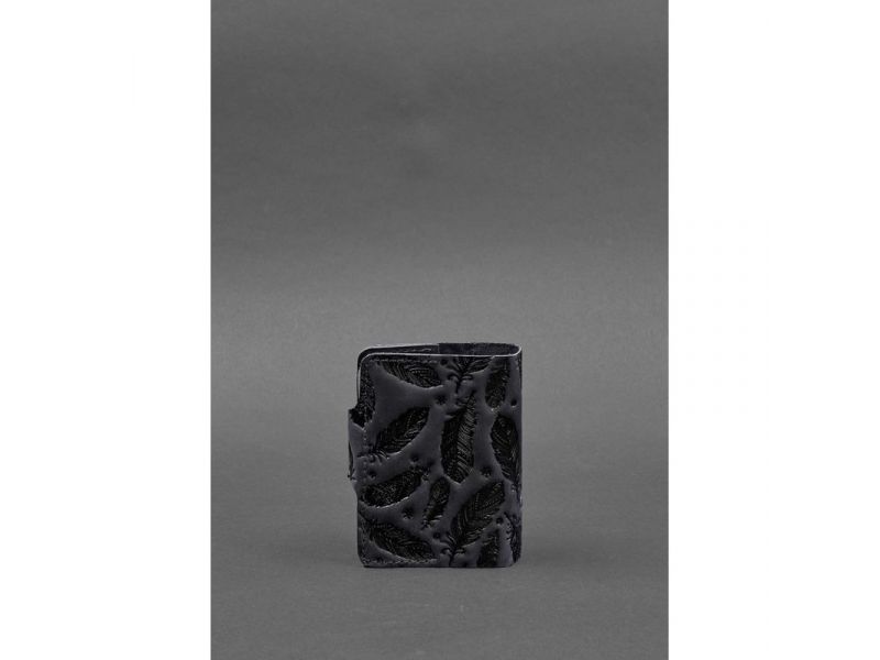 Кожаный кард-кейс 7.1 (Книжечка) синий с перьями Crazy Horse, фото 4