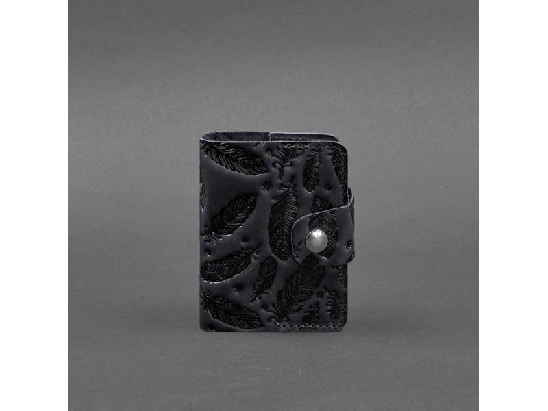 Кожаный кард-кейс 7.1 (Книжечка) синий с перьями Crazy Horse, фото 5