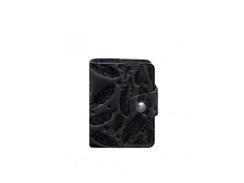 Кожаный кард-кейс 7.1 (Книжечка) синий с перьями Crazy Horse, фото 6