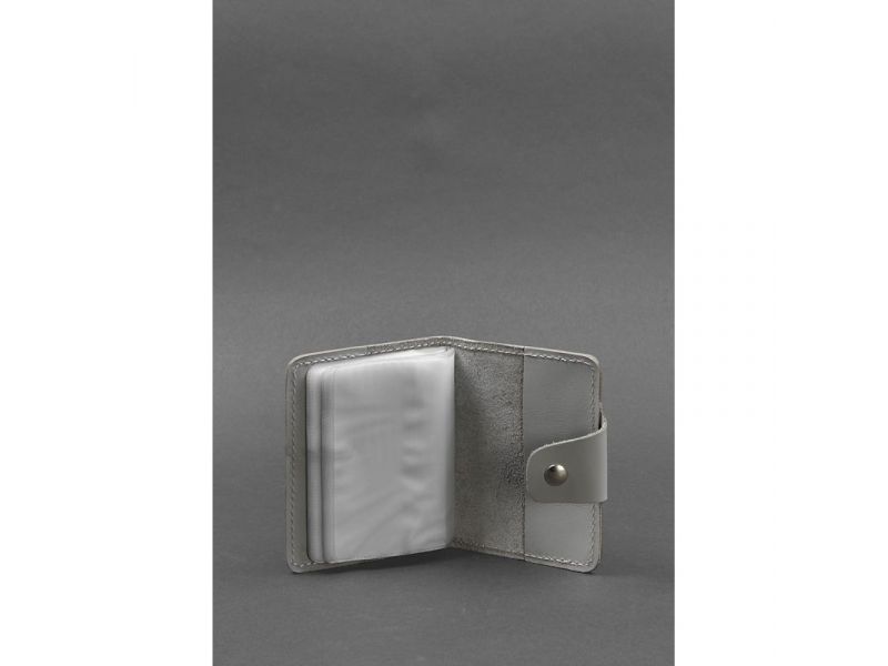 Женский кожаный кард-кейс 7.1 (Книжечка) серый, фото 3