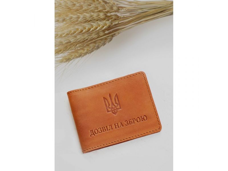 Кожаная обложка для разрешения на оружие светло-коричневая Crazy Horse, фото 1
