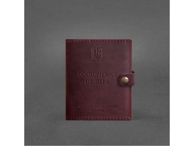 Кожаная обложка-портмоне для удостоверения офицера 11.0 бордовая Crazy Horse, фото 8