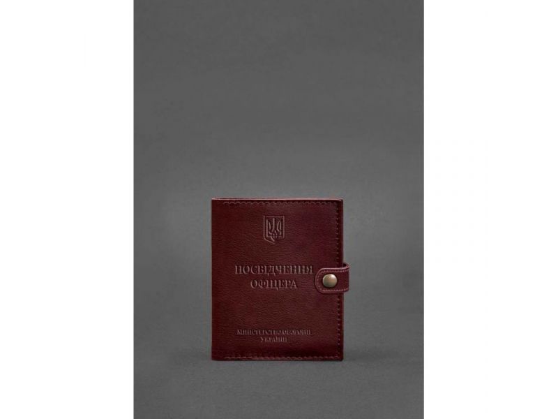 Кожаная обложка-портмоне для удостоверения офицера 11.0 бордовая, фото 1