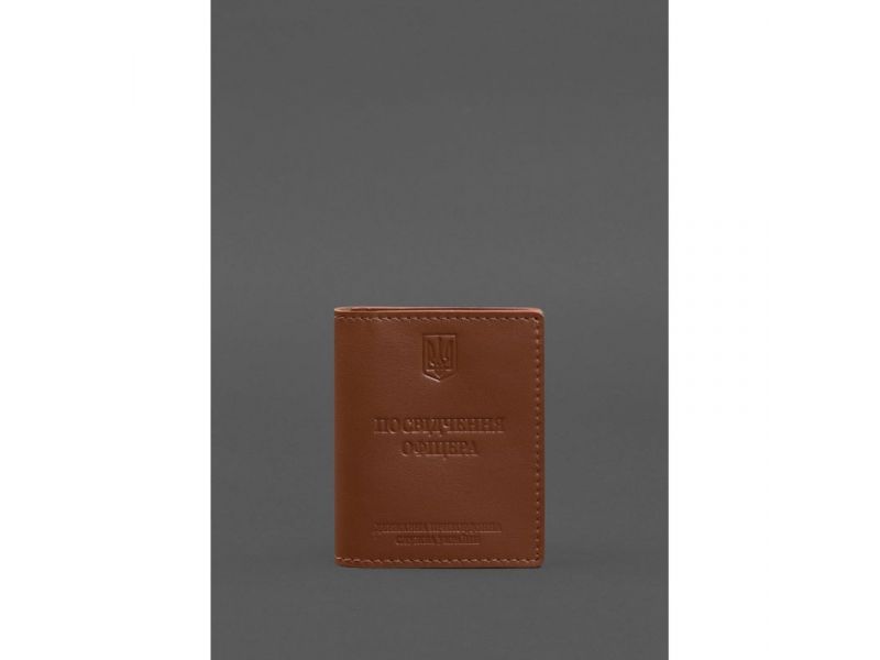 Кожаная обложка для удостоверения офицера ДПСУ (три кармана) светло-коричневая, фото 1