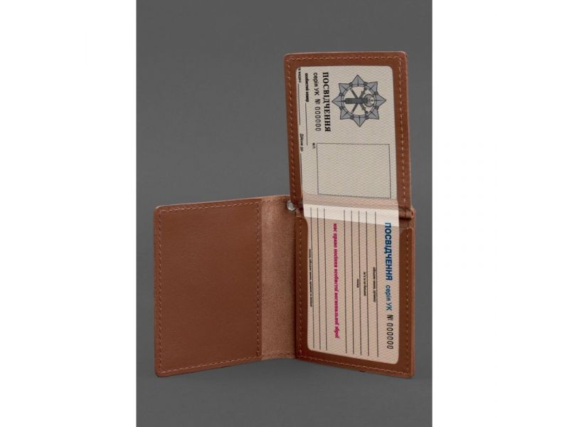 Кожаная обложка для удостоверения офицера ДПСУ (три кармана) светло-коричневая, фото 2