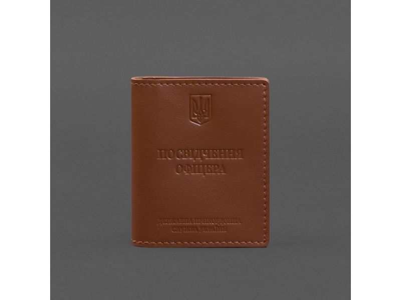 Кожаная обложка для удостоверения офицера ДПСУ (три кармана) светло-коричневая, фото 7