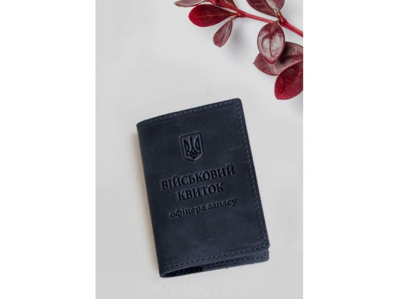 Кожаная обложка для военного билета офицера запаса 8.0 темно-синяя Crazy Horse, фото 1