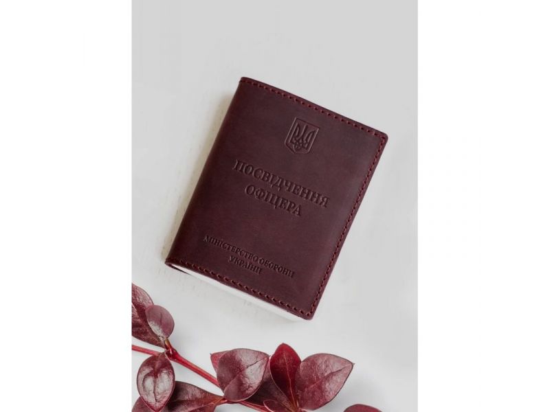 Кожаная обложка для удостоверения офицера 9.0 бордовая Crazy Horse, фото 1