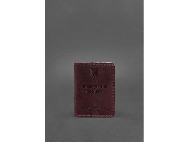 Кожаная обложка для удостоверения офицера 9.0 бордовая Crazy Horse, фото 2