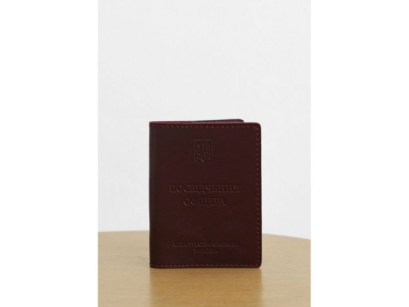 Кожаная обложка для удостоверения офицера 9.0 бордовая, фото 1