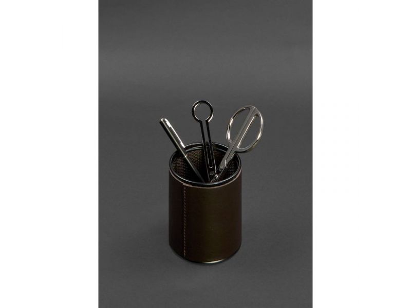 Стакан для ручек в кожаном чехле темно-коричневый краст, фото 2
