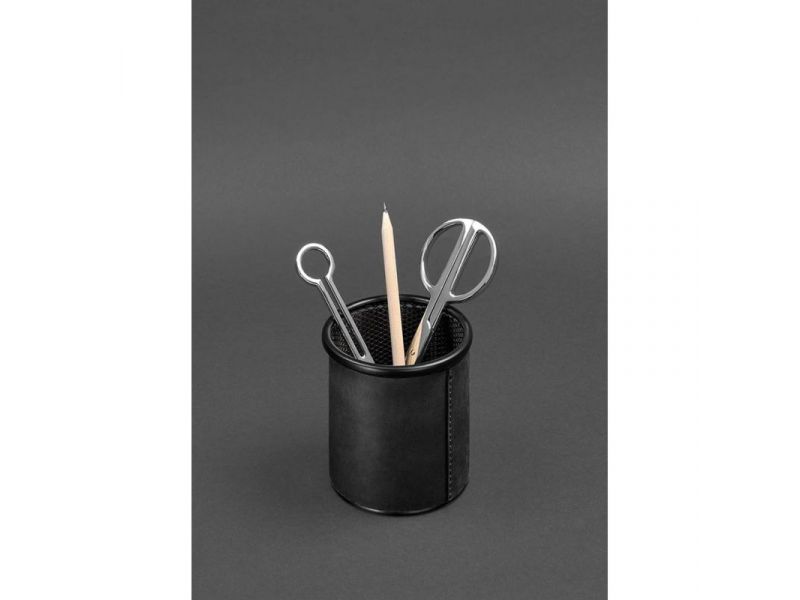 Стакан для ручек в кожаном чехле черный Crazy Horse, фото 2