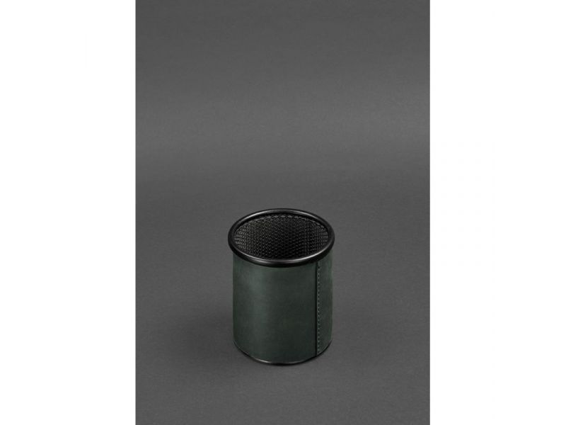 Стакан для ручек в кожаном чехле зеленый Crazy Horse, фото 1